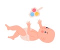Cute Little Baby or Infant in Diaper Lying with Rattle Toy Vector Illustration Royalty Free Stock Photo