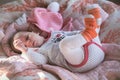 Cute little baby laying on back on the soft cover Royalty Free Stock Photo