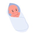 Cute little baby lying in swaddle. Newborn child. Kid in the white