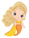 Cute Little Baby Mermaid with Yellow Fishtail Royalty Free Stock Photo