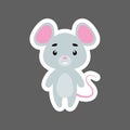 Cute little baby mouse sticker. Cartoon animal character for kids cards, baby shower, birthday invitation, house interior. Bright Royalty Free Stock Photo