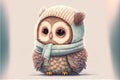 A cute, little, baby owl in warm winter clothes, symbol of love. Pastel, animal concept. Generative AI Royalty Free Stock Photo