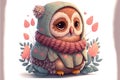 A cute, little, baby owl in warm winter clothes, symbol of love. Pastel, animal concept. Generative AI Royalty Free Stock Photo