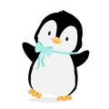 Cute little baby penguin with bow. Vector flat cartoon illustration isolated on white. Animal character Royalty Free Stock Photo