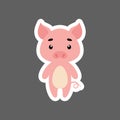 Cute little baby pig sticker. Cartoon animal character for kids cards, baby shower, birthday invitation, house interior. Bright Royalty Free Stock Photo