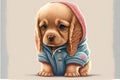 A cute, little, baby puppy in warm winter clothes, symbol of love. Pastel, dog, animal concept. Generative AI Royalty Free Stock Photo