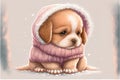 A cute, little, baby puppy in warm winter clothes, symbol of love. Pastel, dog, animal concept. Generative AI Royalty Free Stock Photo