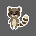 Cute little baby raccoon sticker. Cartoon animal character for kids cards, baby shower, birthday invitation, house interior.