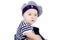 Cute little baby in sailor fashion playing Royalty Free Stock Photo