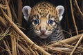 Cute little baby tiger cub in the nest