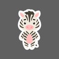 Cute little baby zebra sticker. Cartoon animal character for kids cards, baby shower, birthday invitation, house interior. Bright