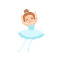 Cute Little Ballerina Dancing, Girl Ballet Dancer Character in Light Blue Tutu Dress Vector Illustration Royalty Free Stock Photo