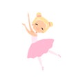 Cute Little Ballerina Dancing, Girl Ballet Dancer Character in Pink Tutu Dress Vector Illustration Royalty Free Stock Photo