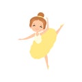 Cute Little Ballerina Dancing, Lovely Girl Ballet Dancer Character in Yellow Tutu Dress Vector Illustration Royalty Free Stock Photo
