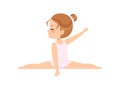 Cute Little Ballerina Doing Splits, Girl Gymnast Character in White Leotard Vector Illustration