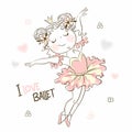 A cute little ballerina in a pink tutu is dancing. Vector Royalty Free Stock Photo