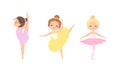 Cute Little Ballerinas Dancing Set, Adorable Little Girls Training at Lesson Cartoon Vector Illustration Royalty Free Stock Photo