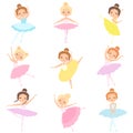Cute Little Ballerinas Dancing Set, Lovely Girls Ballet Dancers Characters in Tutu Dress Vector Illustration Royalty Free Stock Photo