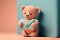 A cute little bear comes out of greeting card, a symbol of love. Pastel, creative, animal concept. Generative AI