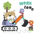 Cute little bear on excavator. Can be used for t-shirt print, kids wear fashion design, print for t-shirts, baby clothes, poster.