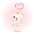 Cute Little Bear holding balloon Valentine`s day concept Royalty Free Stock Photo