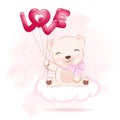 Cute Little Bear holding balloon Valentine`s day concept Royalty Free Stock Photo