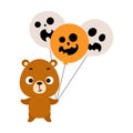 Cute little bear holding Halloween balloons. Cartoon animal character for kids t-shirts, nursery decoration, baby shower, greeting Royalty Free Stock Photo