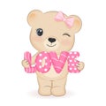 Cute Little Bear with love alphabet, Valentine`s day concept