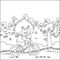 Cute little bear riding bicycle. Trendy children graphic with Line Art Design Hand Drawing Sketch Vector illustration For Adult Royalty Free Stock Photo