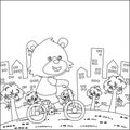 Cute little bear riding bicycle. Trendy children graphic with Line Art Design Hand Drawing Sketch Vector illustration For Adult Royalty Free Stock Photo