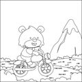 Cute little bear riding bicycle. Trendy children graphic with Line Art Design Hand Drawing Sketch Vector illustration For Adult Royalty Free Stock Photo