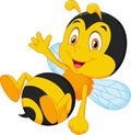 Cute little bee cartoon waving hand Royalty Free Stock Photo