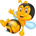 Cute little bee cartoon waving hand Royalty Free Stock Photo