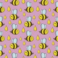 Cute little bee collects honey, seamless Square Pattern , Print for Kids