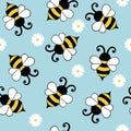 Cute little bees and daisy flowers pattern Royalty Free Stock Photo