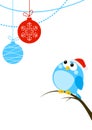 Cute little bird with Christmas balls Royalty Free Stock Photo