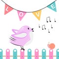 Cute little bird sitting on the fence and singing a love song. Royalty Free Stock Photo