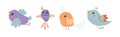 Cute Little Birdie with Colorful Feather Vector Set