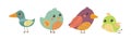 Cute Little Birdie with Colorful Feather Vector Set