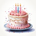 Cute Little Birthday Cake Clipart on White Background AI Generated