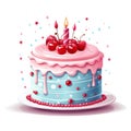 Cute Little Birthday Cake Clipart on White Background AI Generated