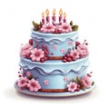 Cute Little Birthday Cake Clipart on White Background AI Generated