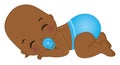 African American Cute Baby Boy Wearing Blue Diaper Royalty Free Stock Photo