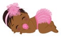 African American Baby Girl Wearing Pink Ruffled Diaper and Floral Headband Royalty Free Stock Photo