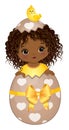 Vector Cute Little African American Baby Girl Sitting inside of Easter Egg