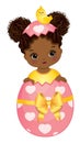 Vector Cute Little African American Baby Girl Sitting inside of Easter Egg