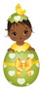 Vector Cute Little African American Baby Girl Sitting inside of Easter Egg Royalty Free Stock Photo