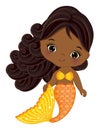 Cute Little Black Baby Mermaid with Yellow Fishtail Royalty Free Stock Photo