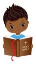 Vector Cute Little African American Boy Studying Bible Royalty Free Stock Photo