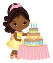 Cute Little Black Girl Blowing out Candles on Birthday Cake Wearing Pastel Dress Royalty Free Stock Photo